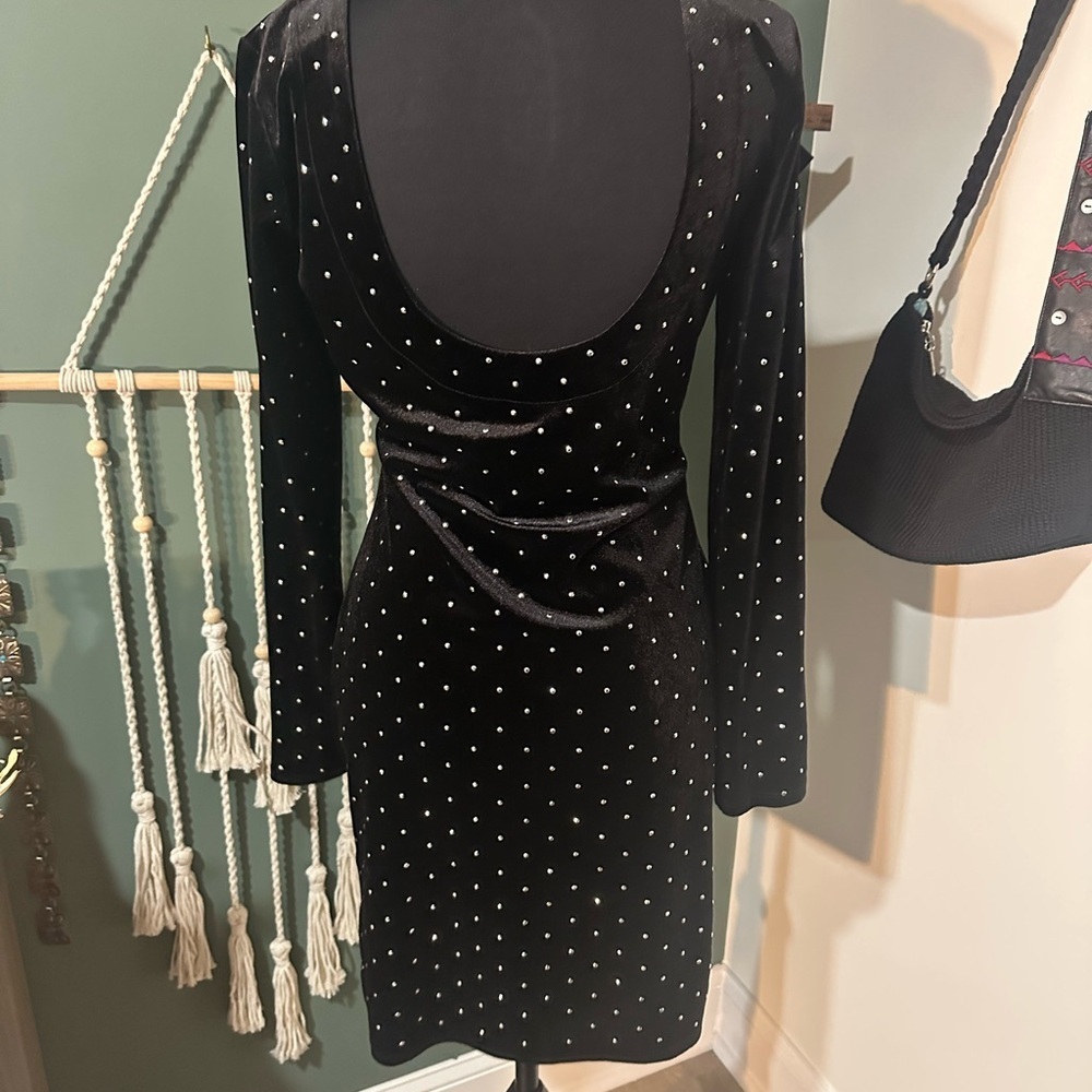 H&M Black Velvet Studded Dress with Low Back Size S 🧚‍♀️ - Picture 2 of 5